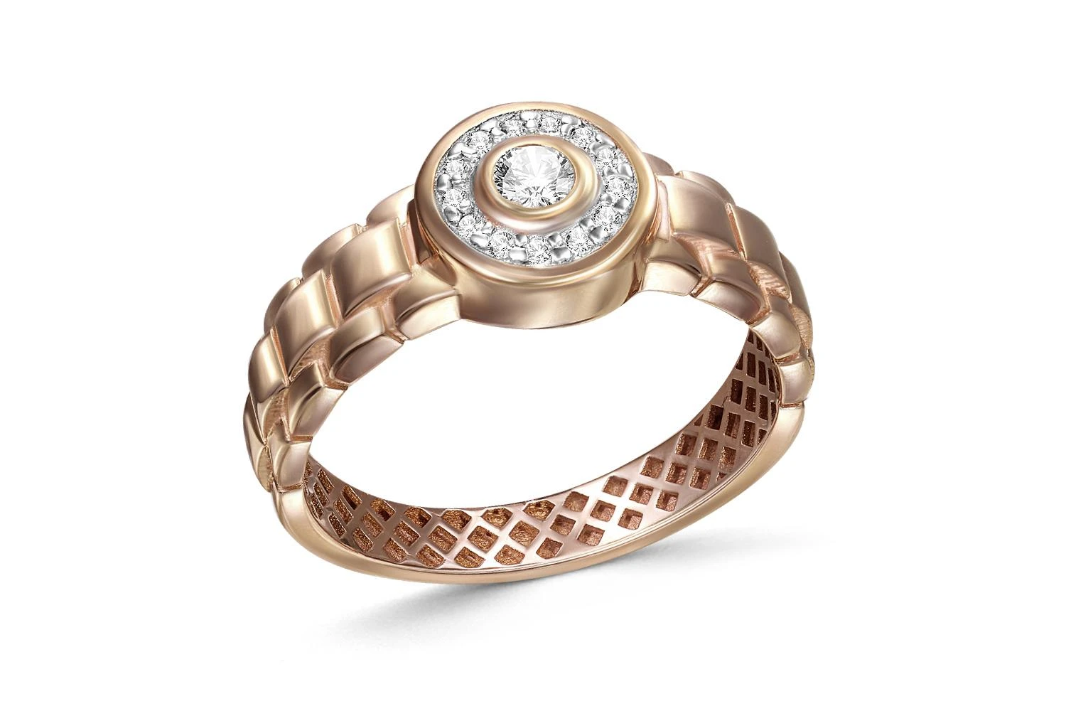 Печатка из красного золота с 14 фианитами