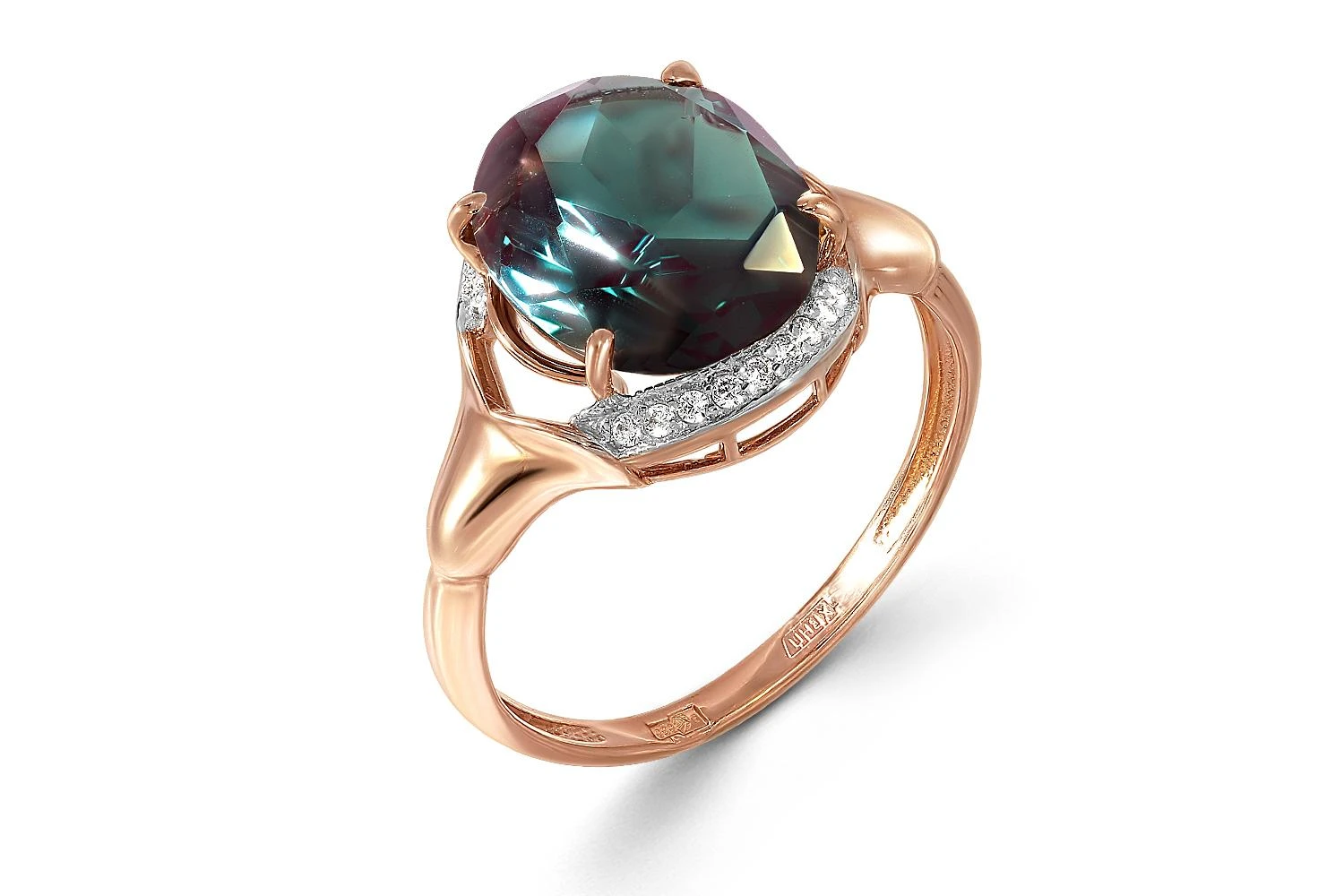 Кольцо из красного золота с александритом и 18 фианитами