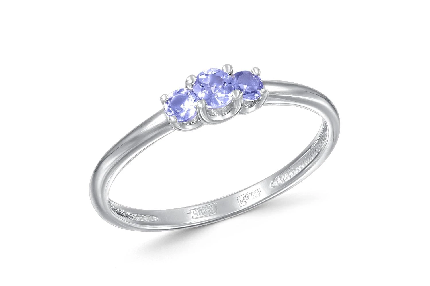 Кольцо из белого золота с 3 танзанитами