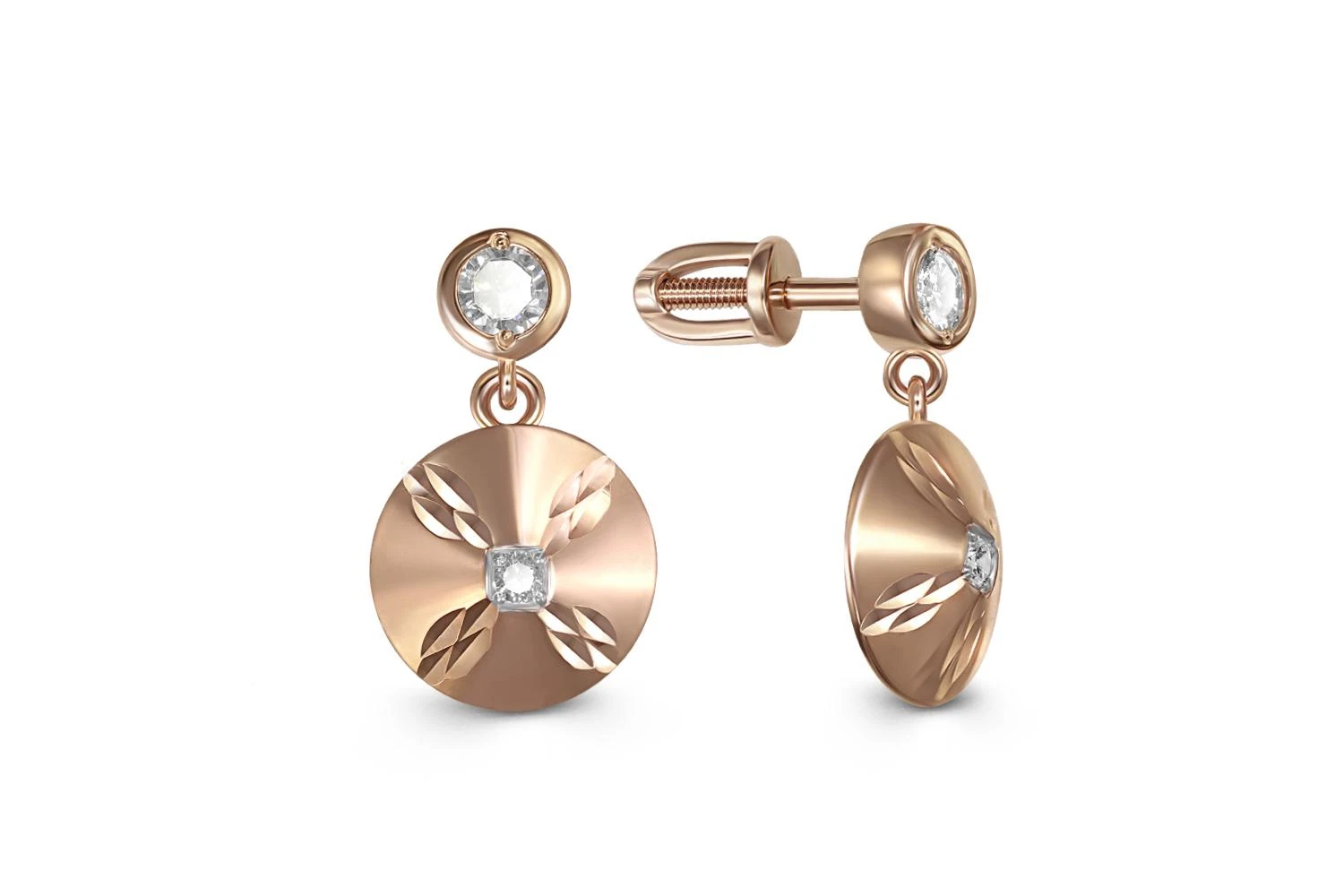 Серьги-пусеты из красного золота с 4 бриллиантами