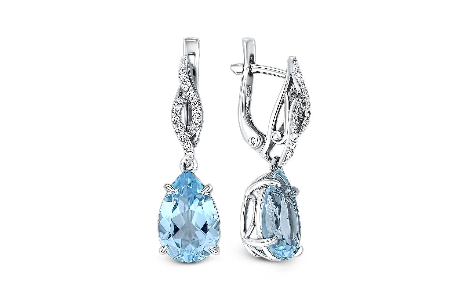 Серьги из белого золота с 2 топазами sky и 24 фианитами