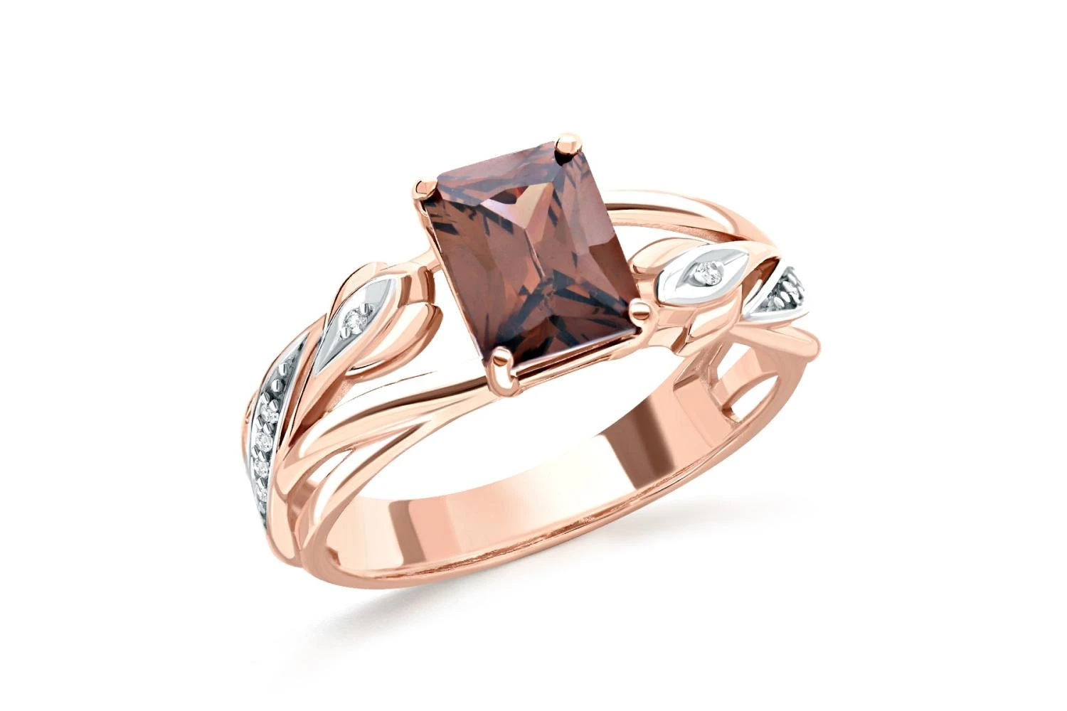 Кольцо из красного золота с раухтопазом и 10 фианитами