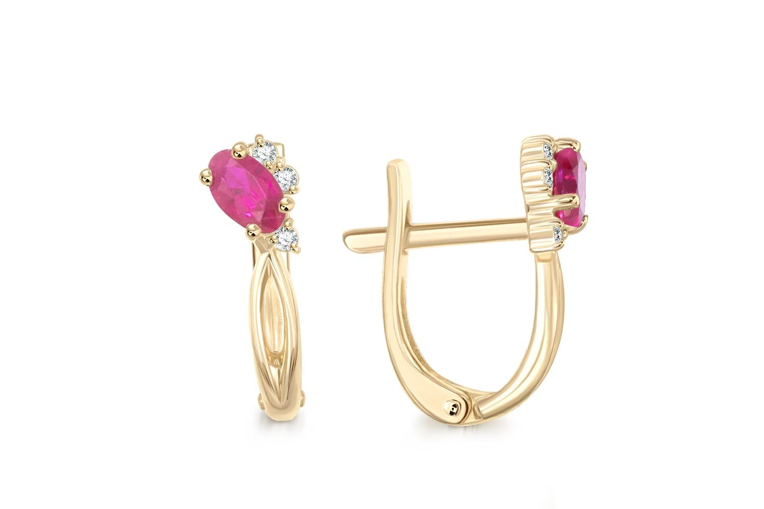 Серьги из жёлтого золота с 2 рубинами и 6 бриллиантами