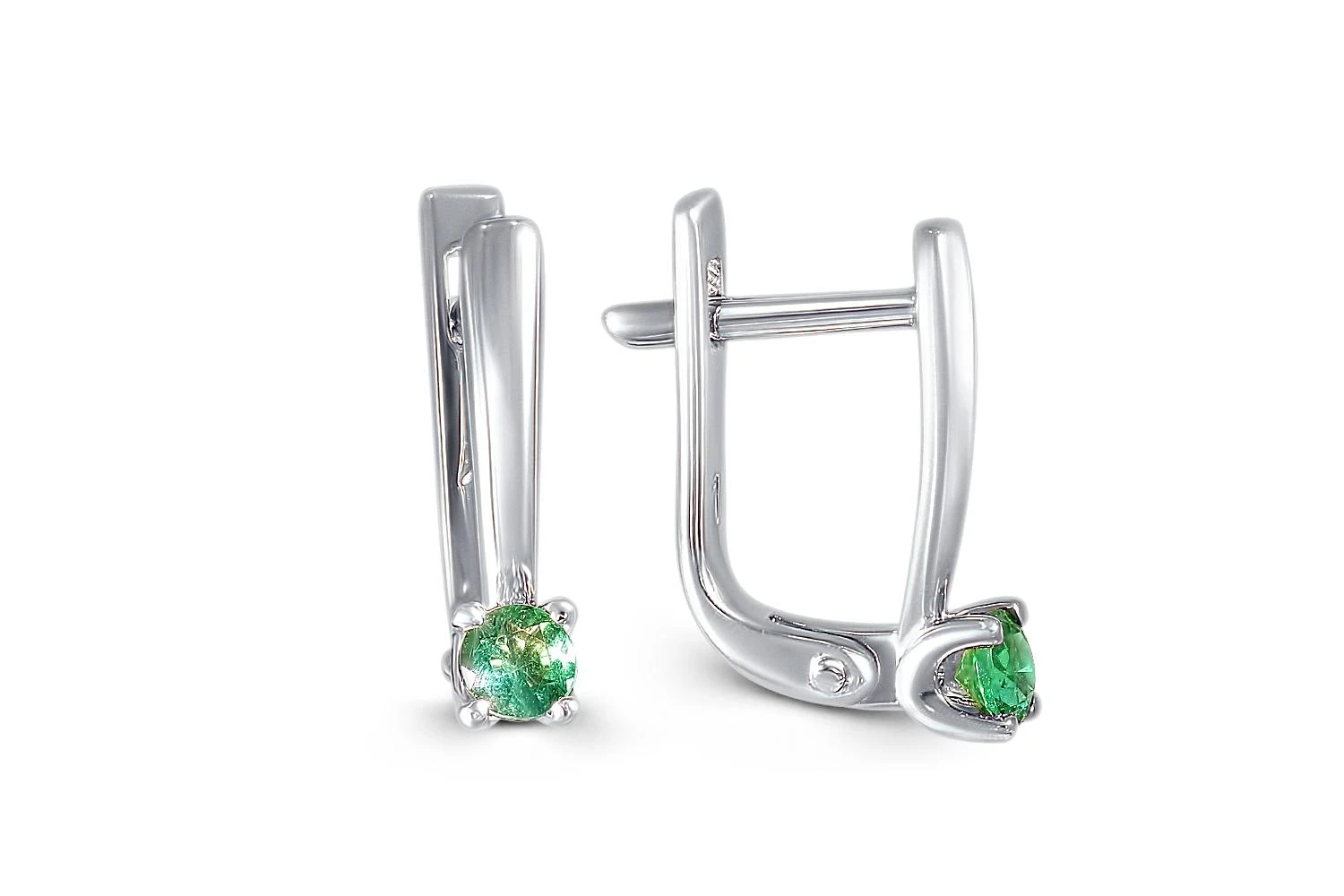Серьги из белого золота с 2 изумрудами