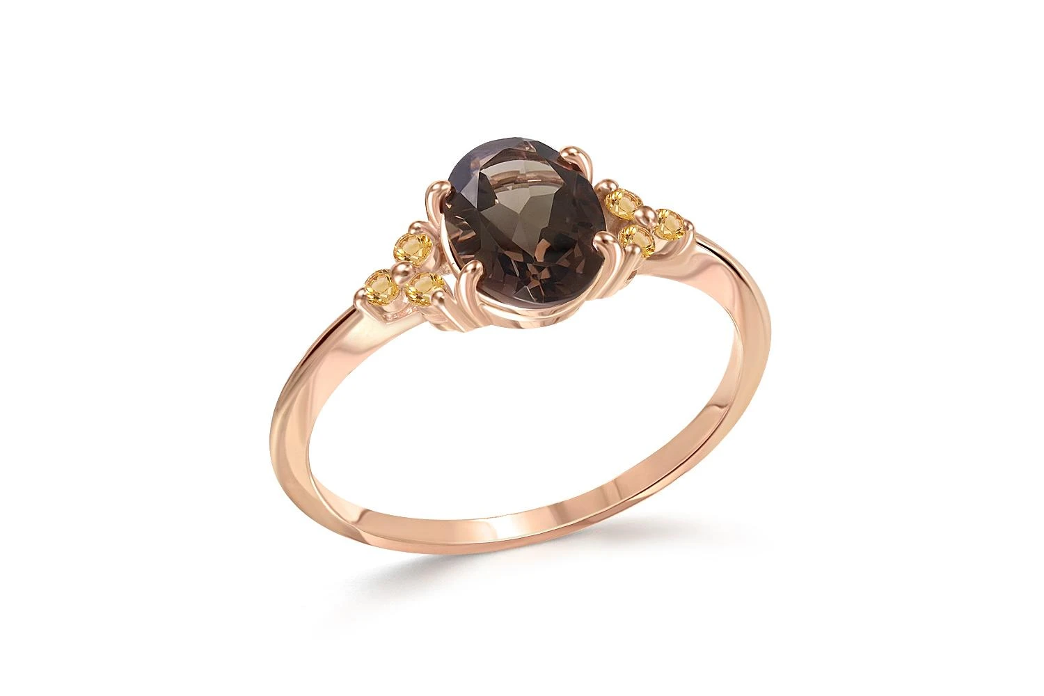 Кольцо из красного золота с раухтопазом и 6 сапфирами