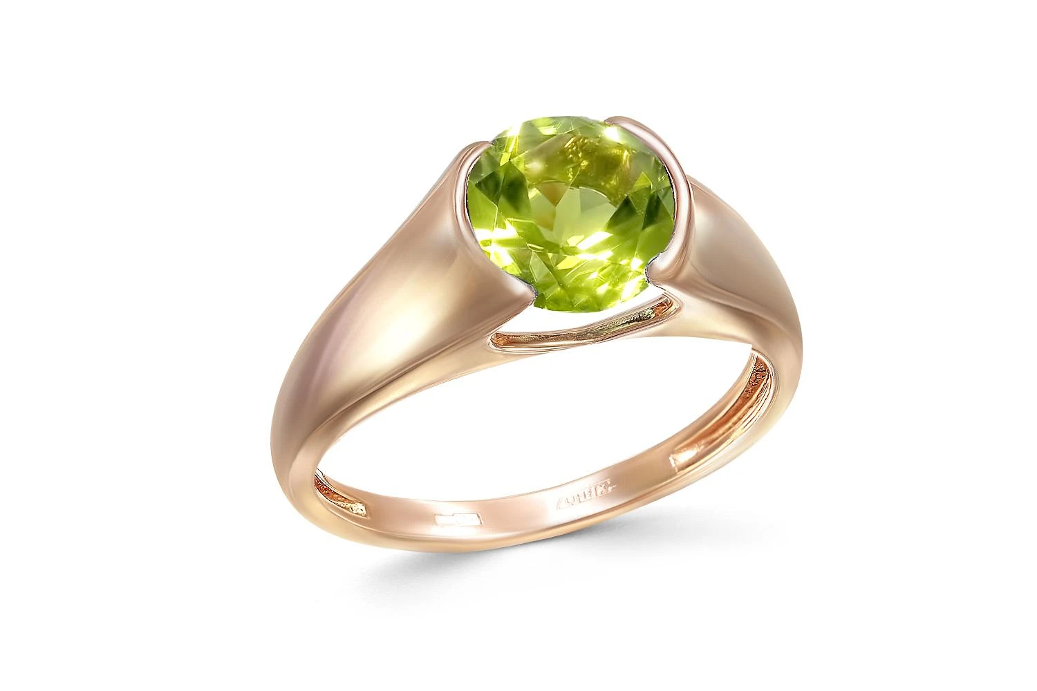 Кольцо из красного золота с хризолитом