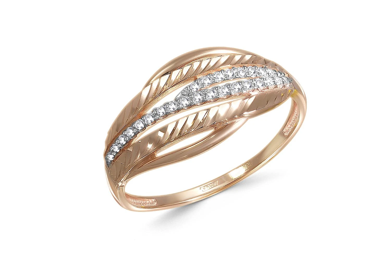 Кольцо из красного золота с 26 фианитами