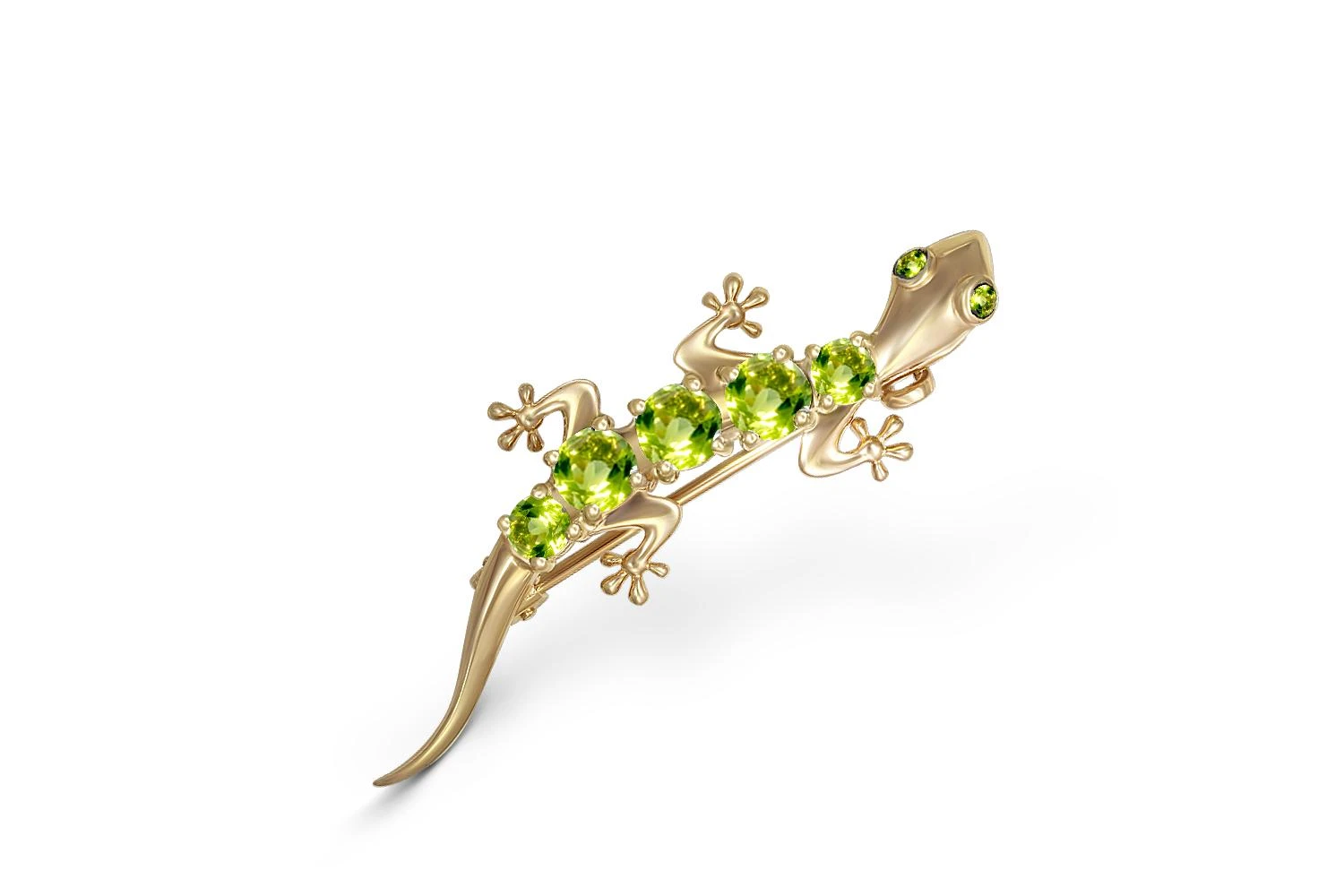 Брошь Ящерица из жёлтого золота с 7 хризолитами