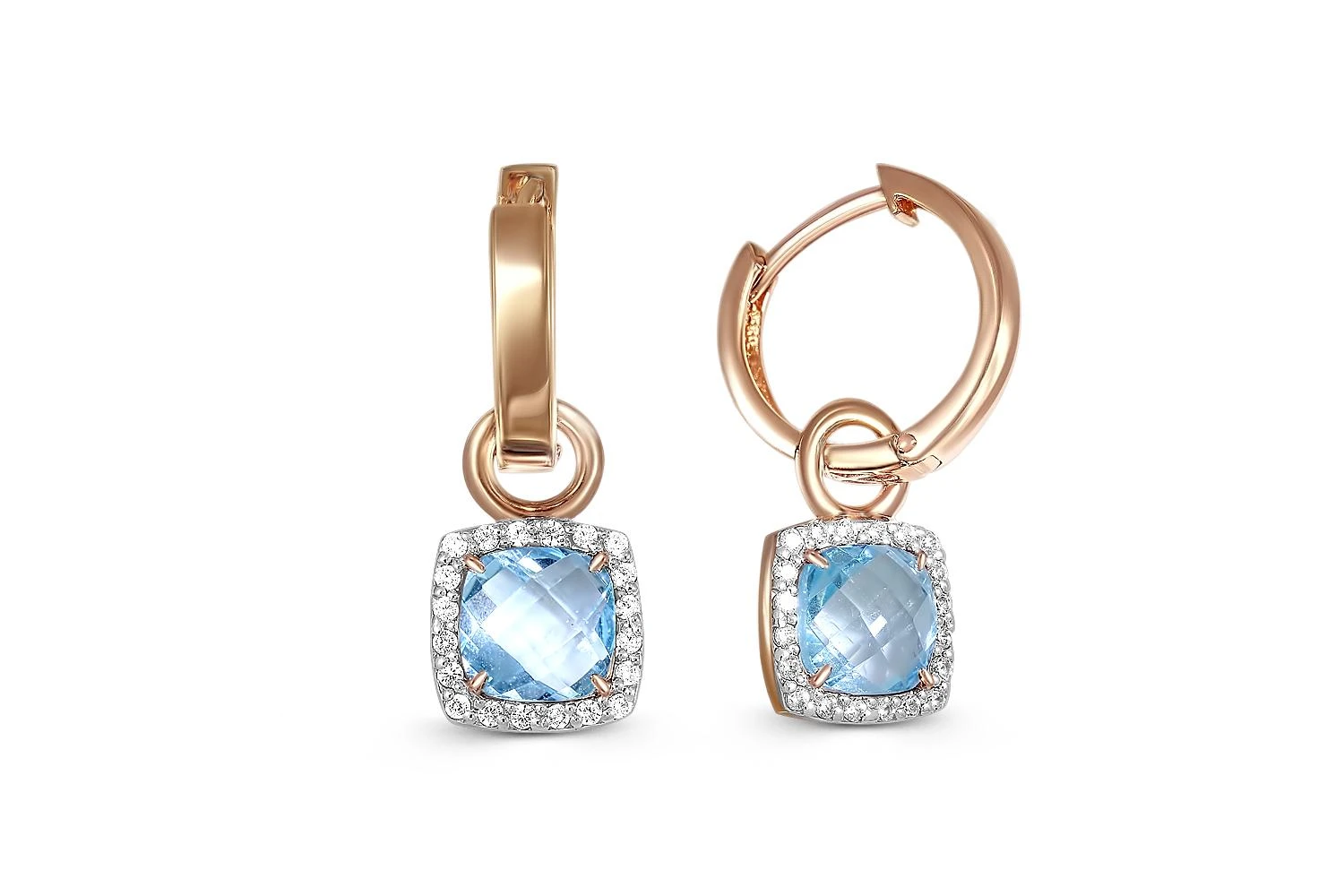 Серьги-трансформеры из красного золота с 2 топазами swiss и 40 фианитами