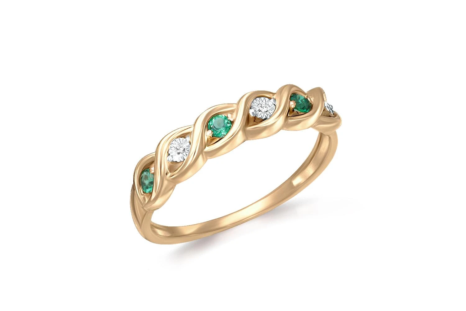 Кольцо Дорожка из жёлтого золота с 3 изумрудами и 3 бриллиантами