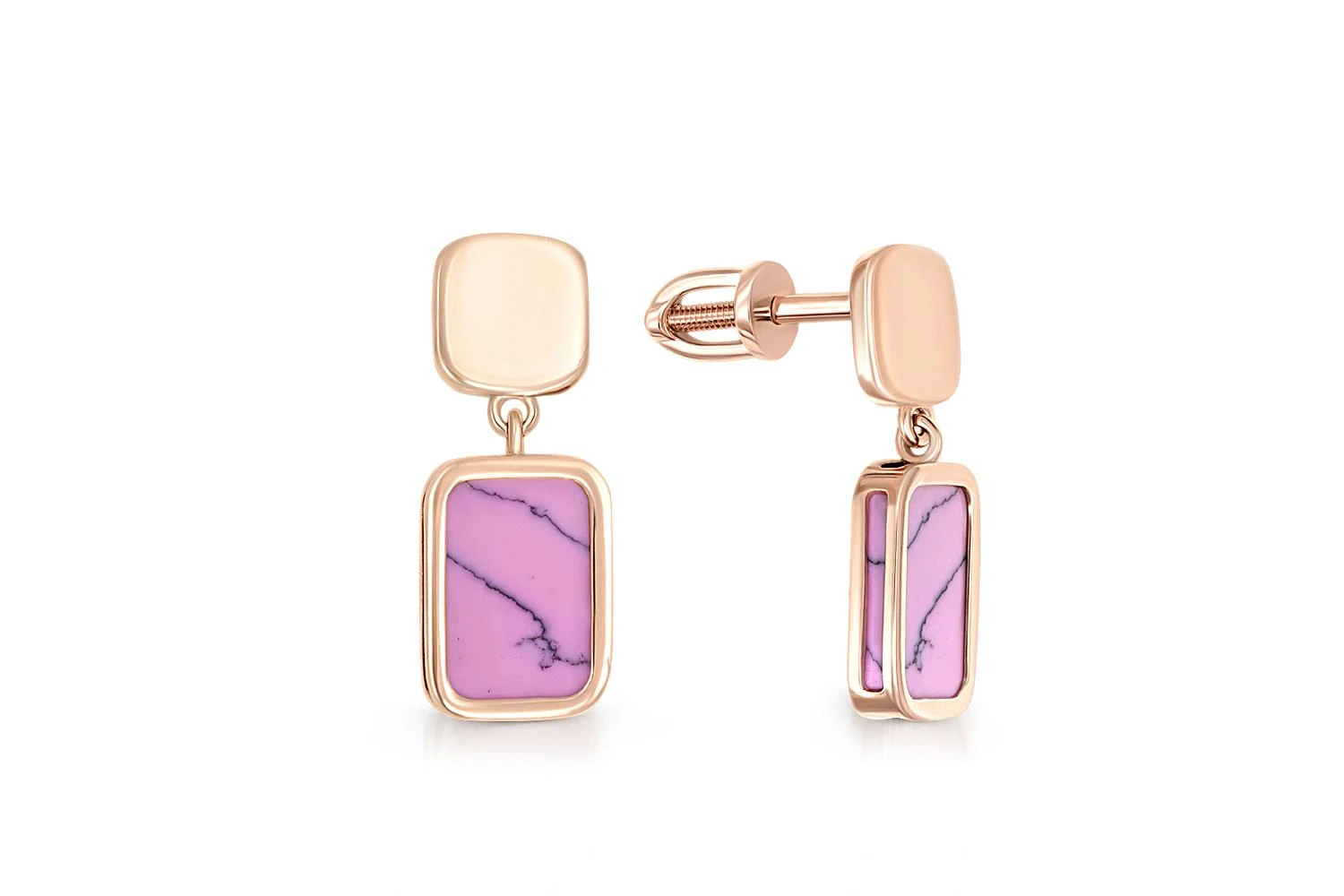 Серьги-пусеты Прямоугольники из красного золота с бирюзой