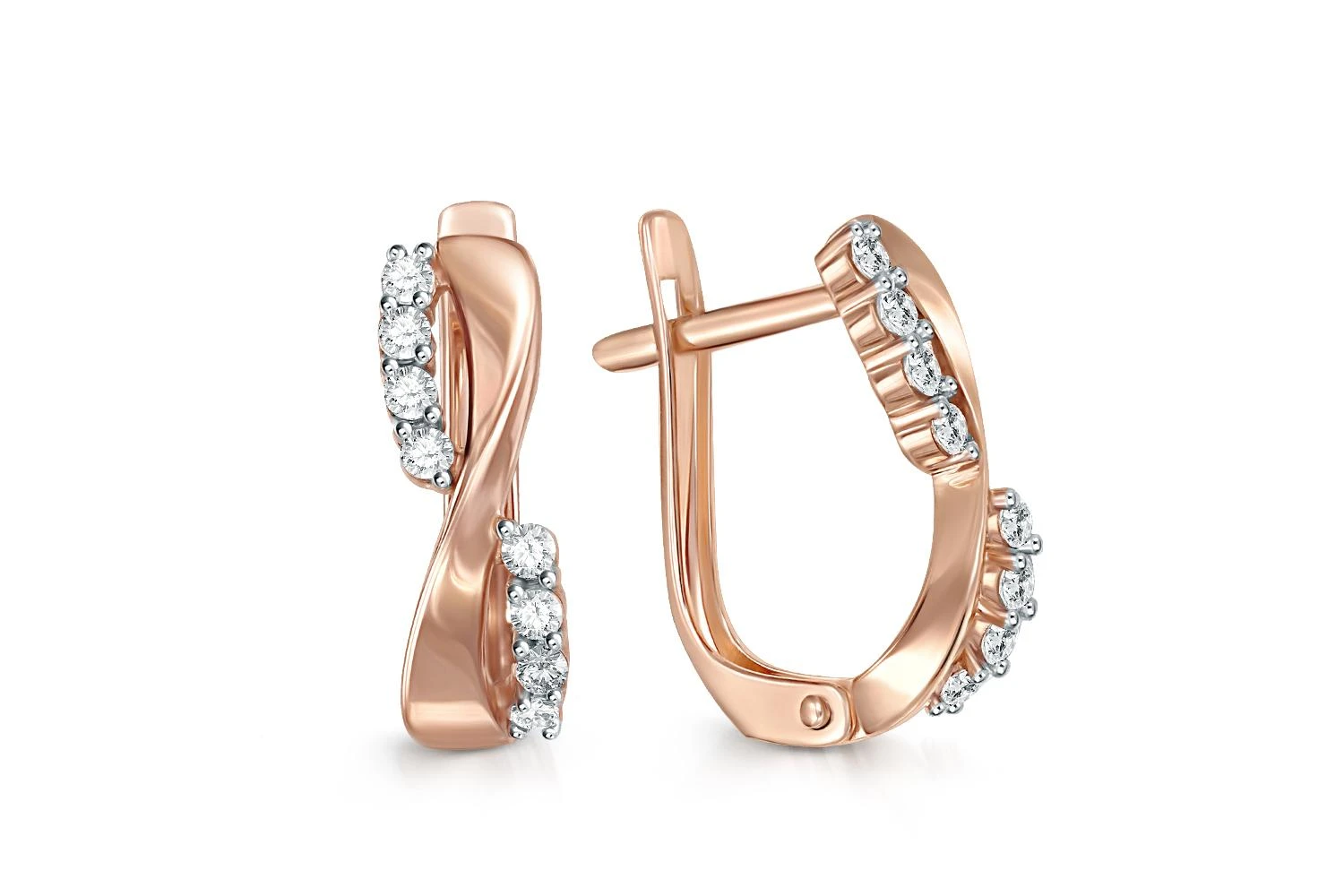 Серьги из красного золота с 16 фианитами