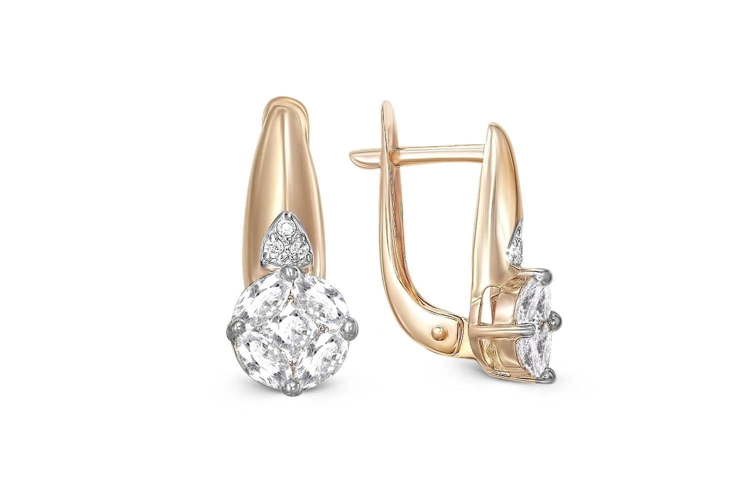 Серьги из красного золота с 16 фианитами