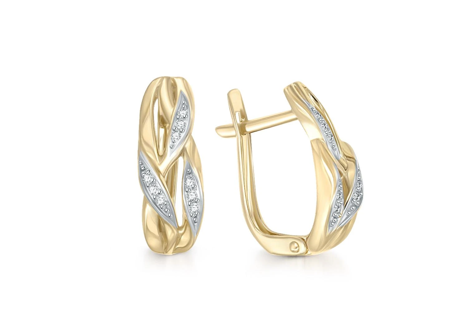 Серьги Веточки из жёлтого золота с 18 фианитами