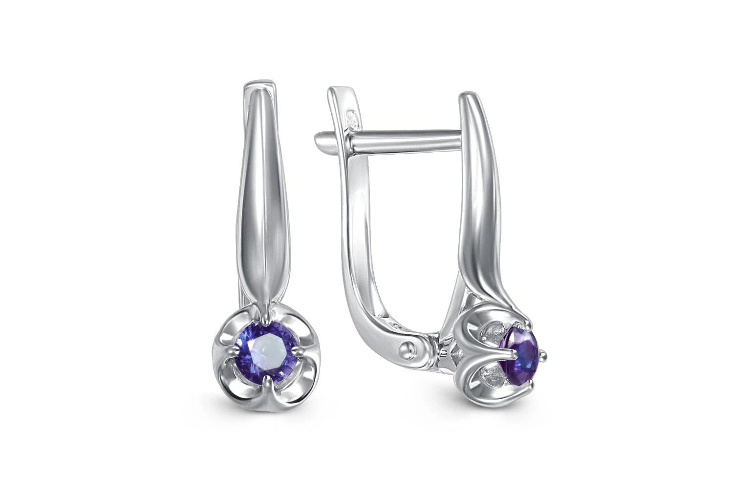 Серьги из белого золота с 2 сапфирами