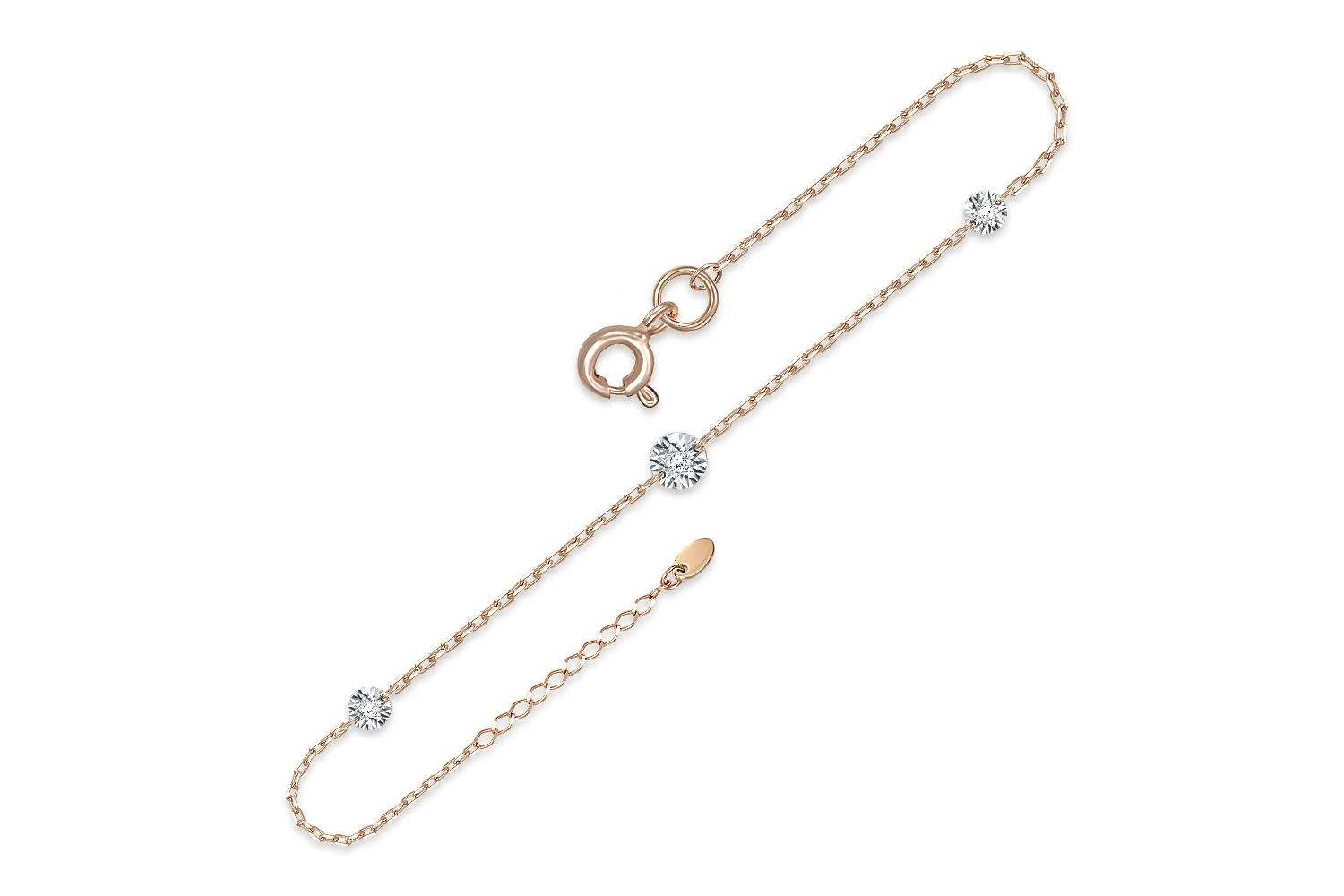 Браслет из красного золота с 3 бриллиантами