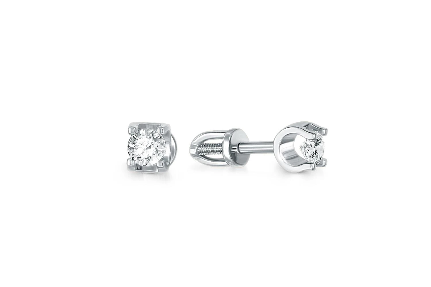 Серьги-пусеты из белого золота с 2 бриллиантами