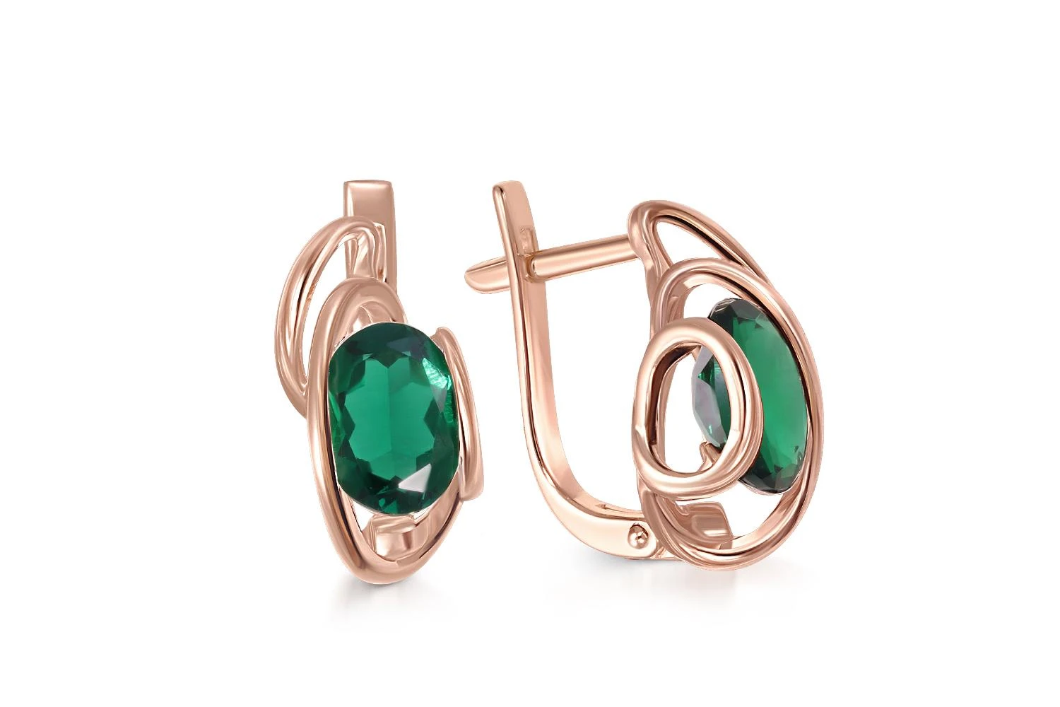 Серьги из красного золота с 2 изумрудами