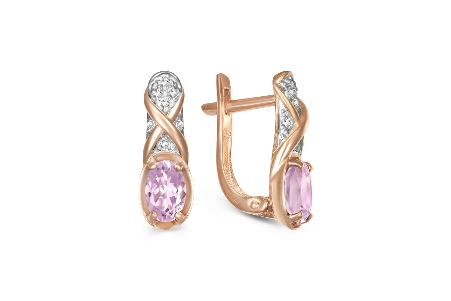 Серьги из красного золота с 2 ситаллами и 14 фианитами