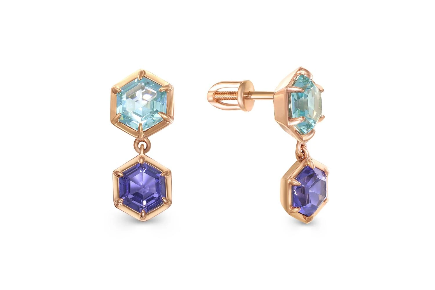 Серьги-пусеты из красного золота с 4 ситаллами