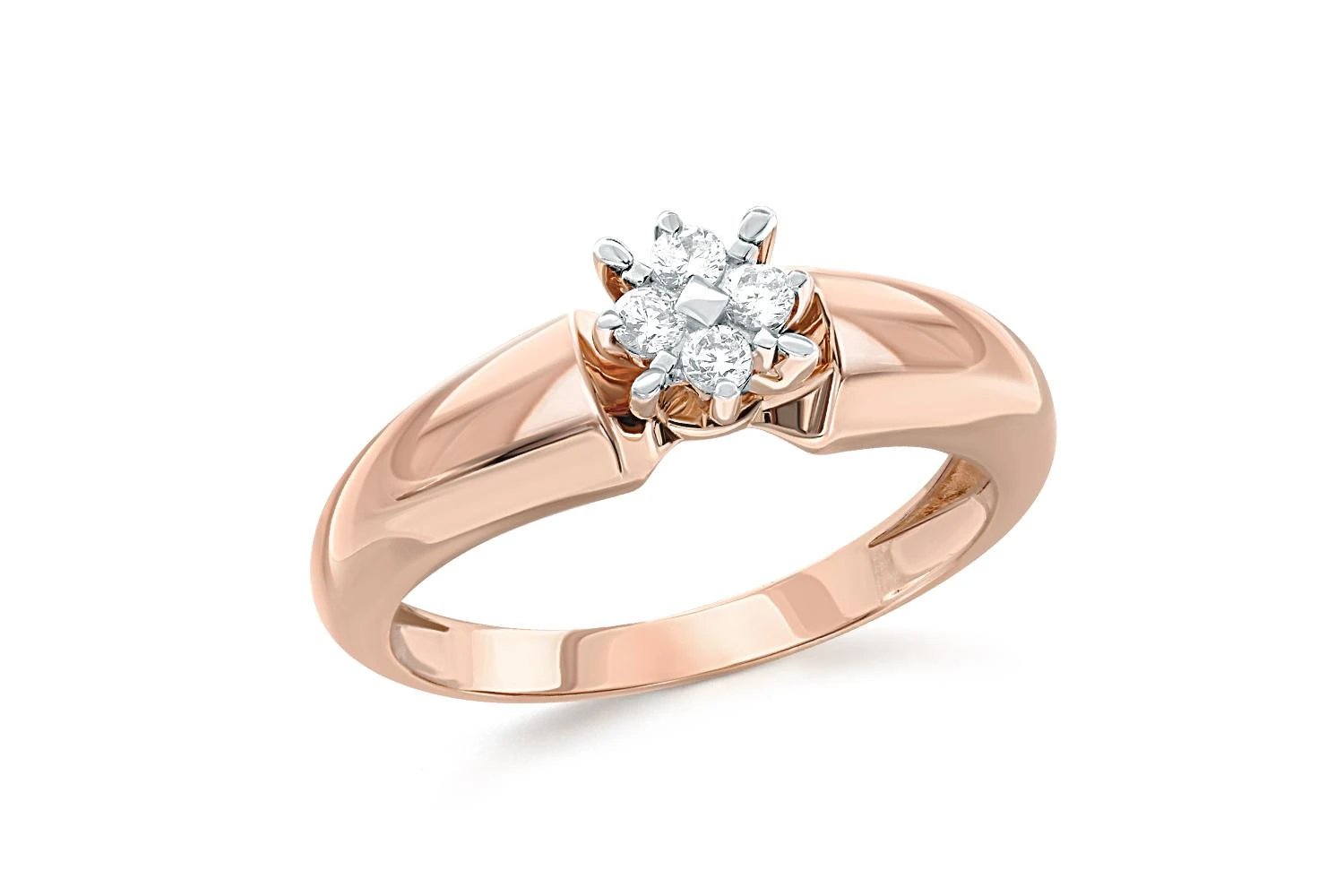 Кольцо Малинка из красного золота с 4 бриллиантами