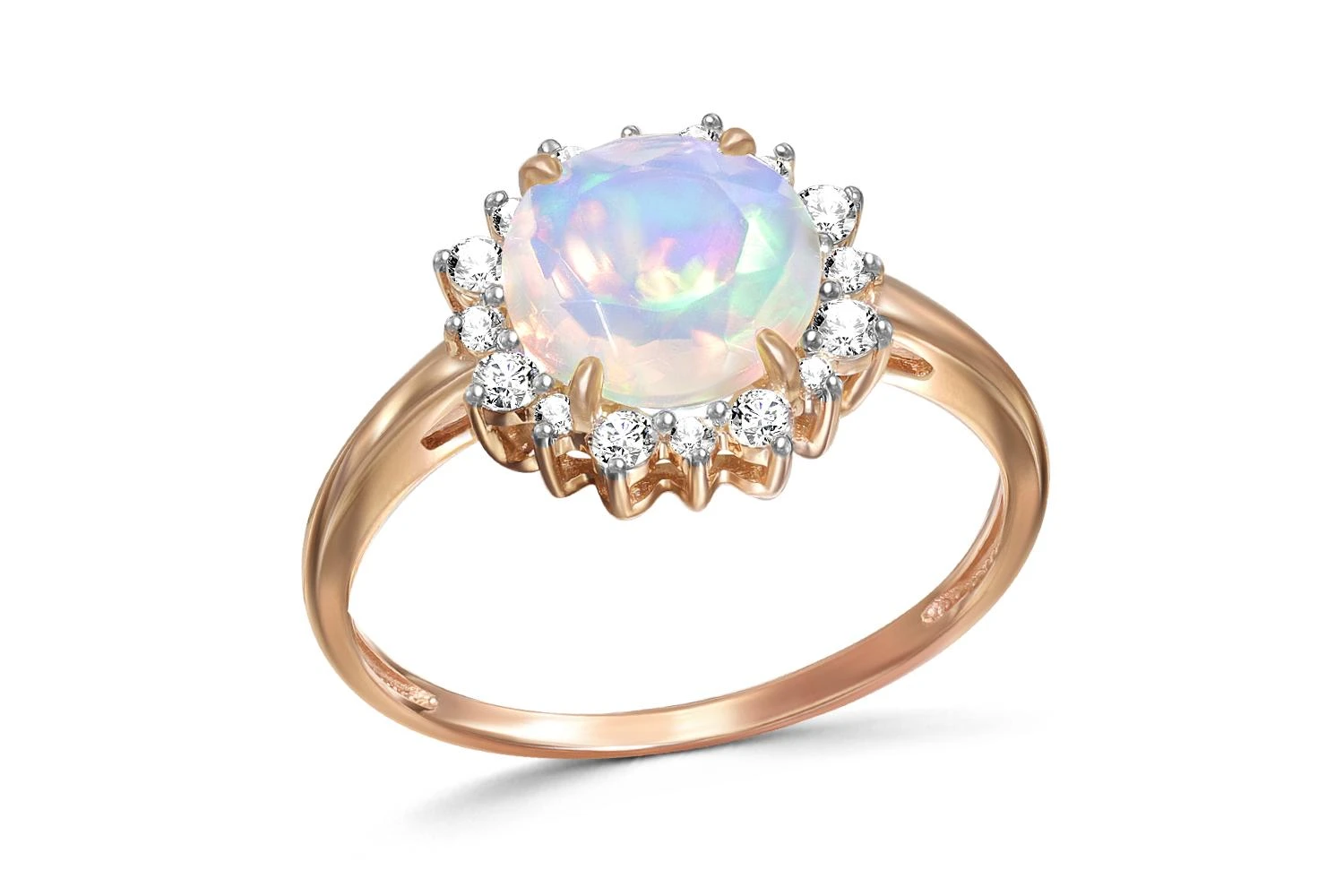 Кольцо из красного золота с опалом и 16 фианитами