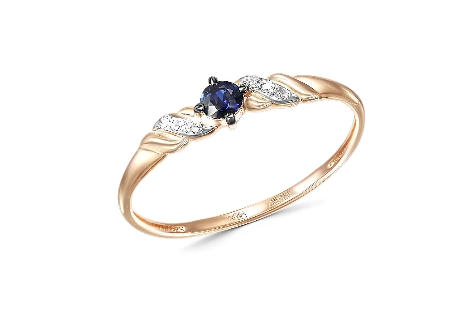 Кольцо из красного золота с сапфиром и 6 бриллиантами