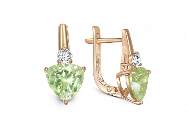 Серьги из красного золота с 2 ситаллами и 2 фианитами