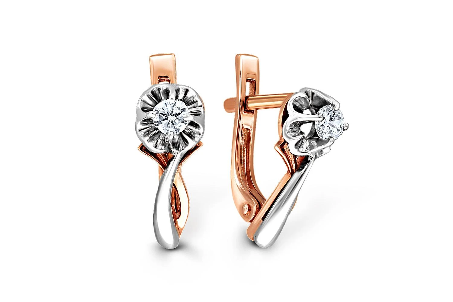 Серьги Цветы из красного золота с 2 фианитами