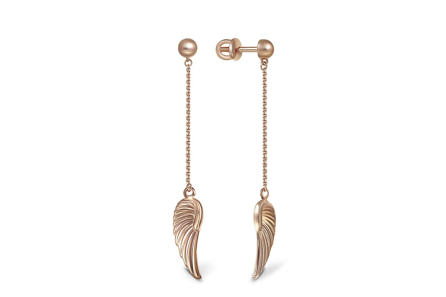 Серьги-пусеты Крылья из красного золота без вставок