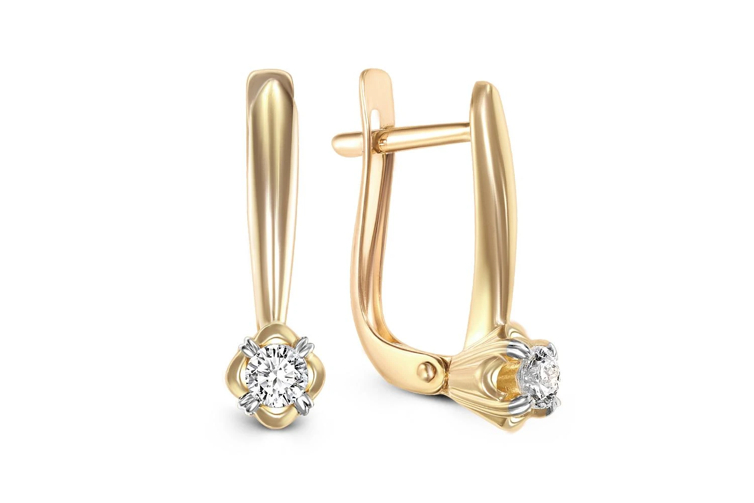 Серьги из жёлтого золота с 2 бриллиантами