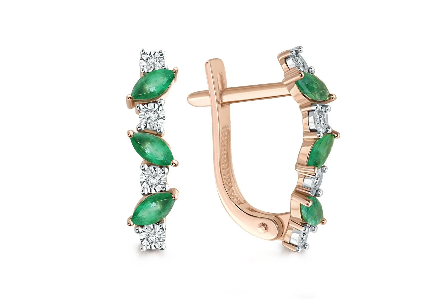 Серьги из красного золота с 6 изумрудами и 8 бриллиантами