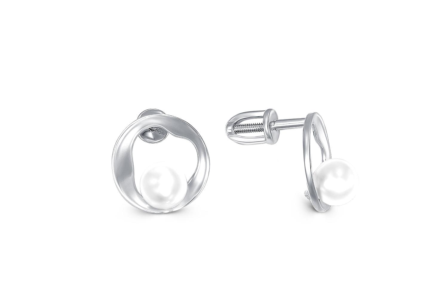 

Серьги-пусеты с 2 жемчужинами из белого золота