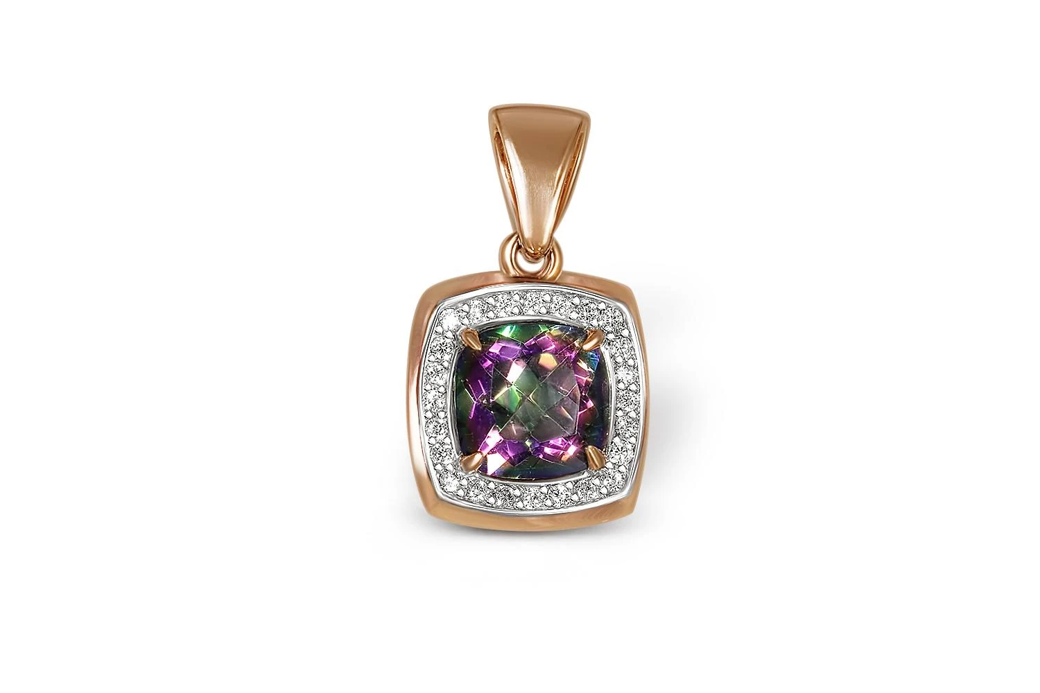 Подвеска из красного золота с кварцем и 24 фианитами