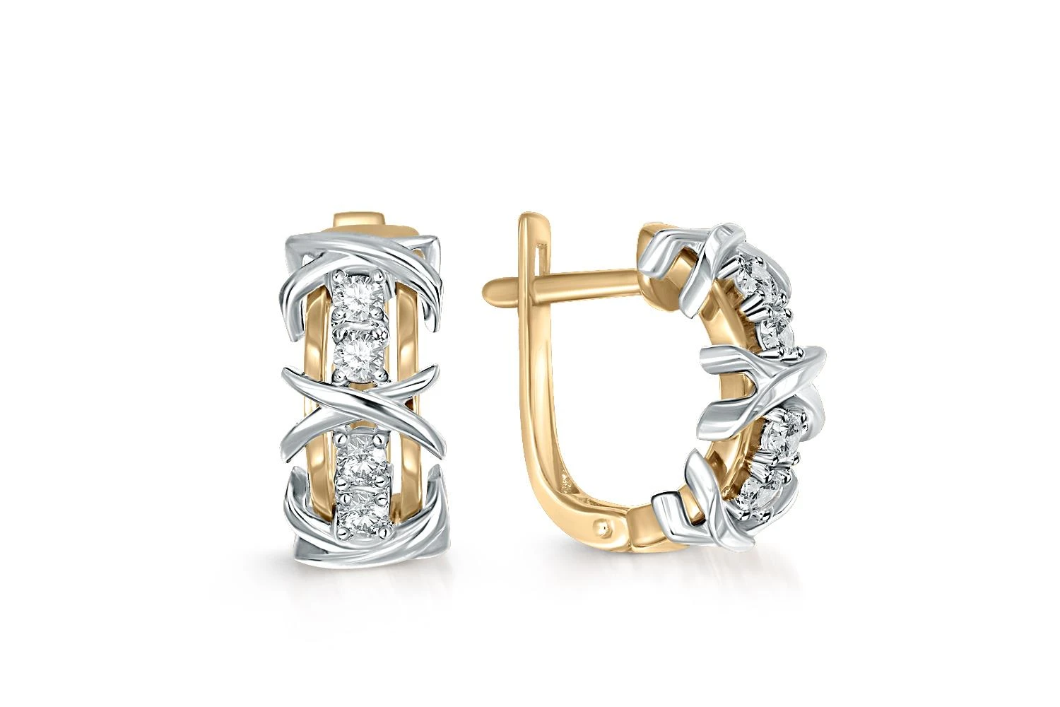 Серьги Дорожки из жёлтого золота с 8 фианитами