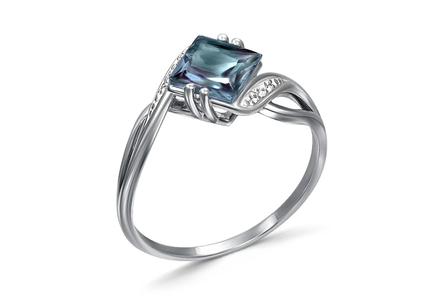 Кольцо из белого золота с топазом лондон и 6 фианитами