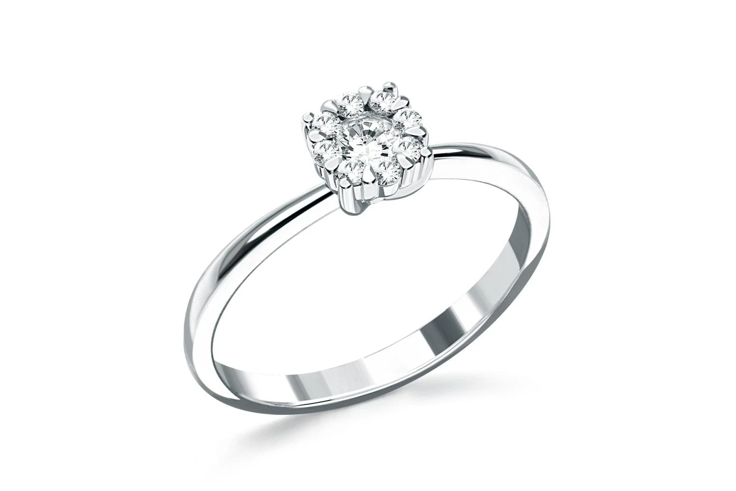 Кольцо из белого золота с 9 выращенными бриллиантами