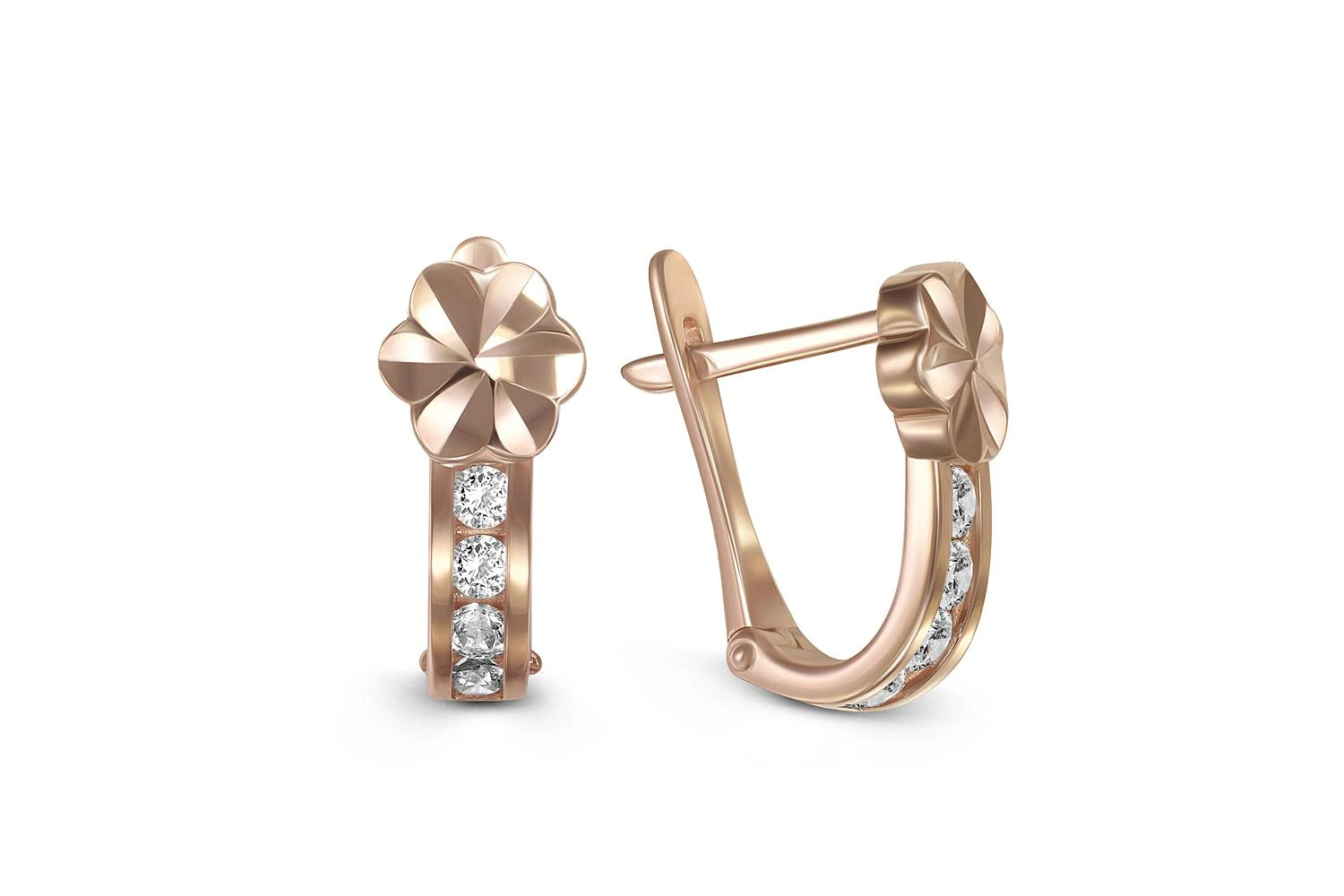 Серьги детские Цветы из красного золота с 8 фианитами