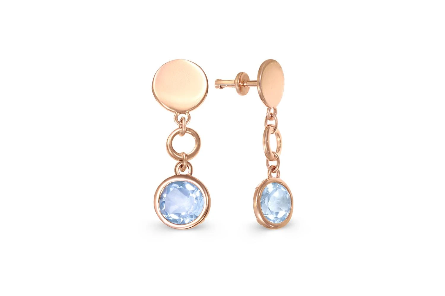 Серьги-пусеты из красного золота с 2 топазами sky