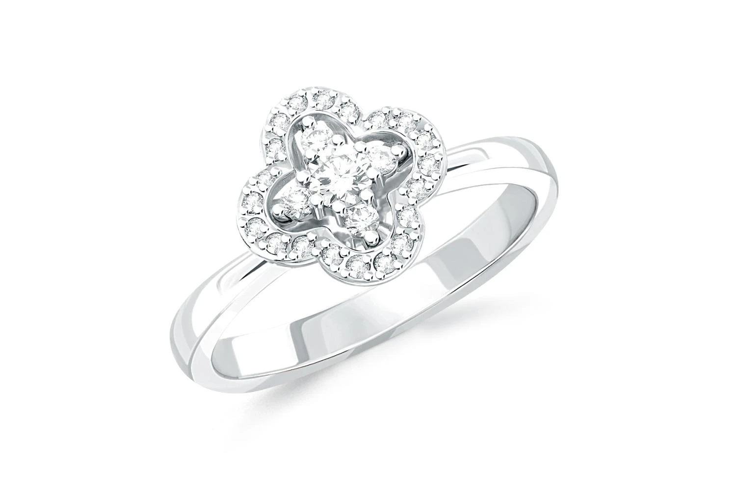 Кольцо Клевер из белого золота с 25 бриллиантами