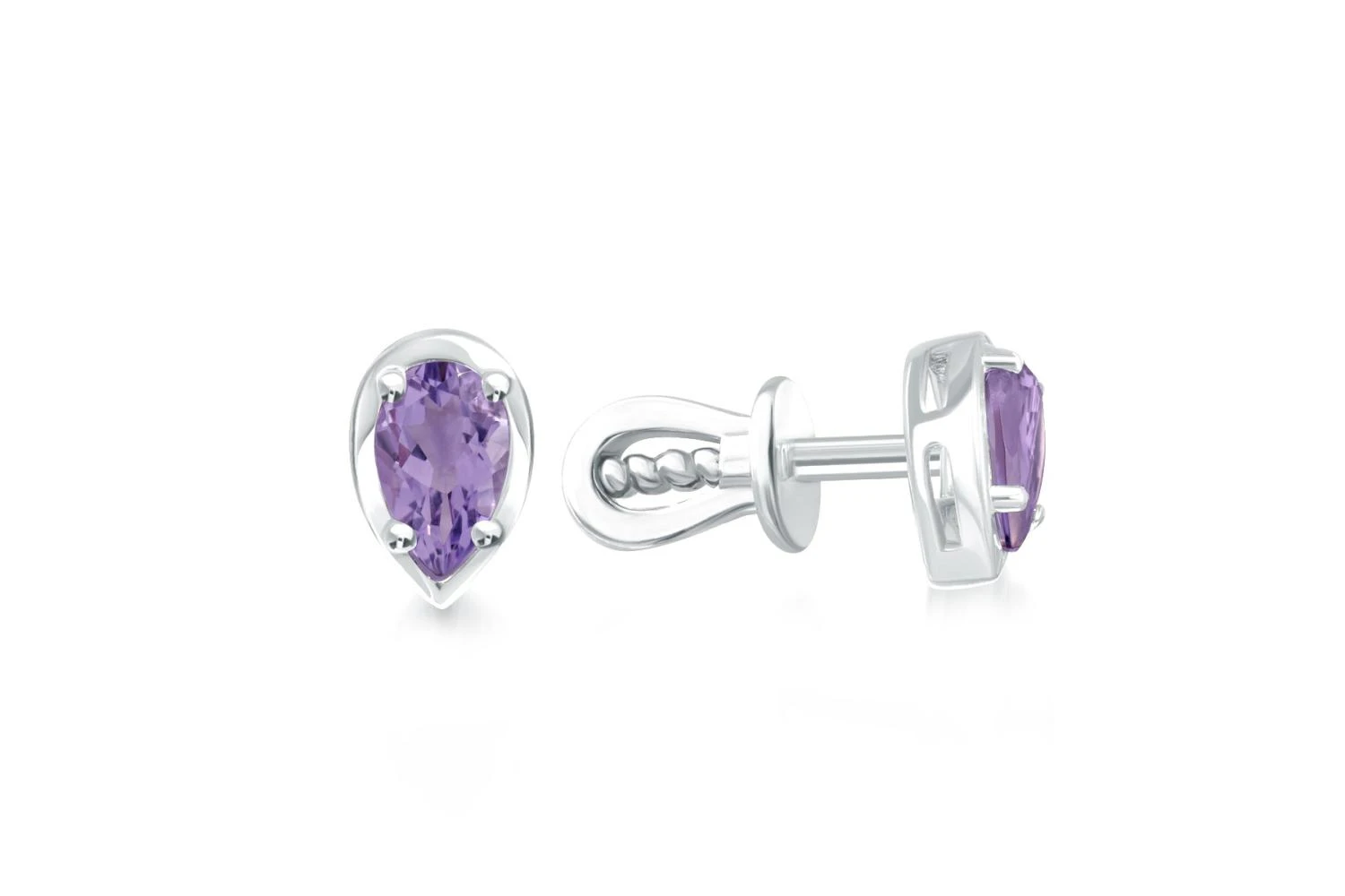 Серьги-пусеты из белого золота с 2 аметистами