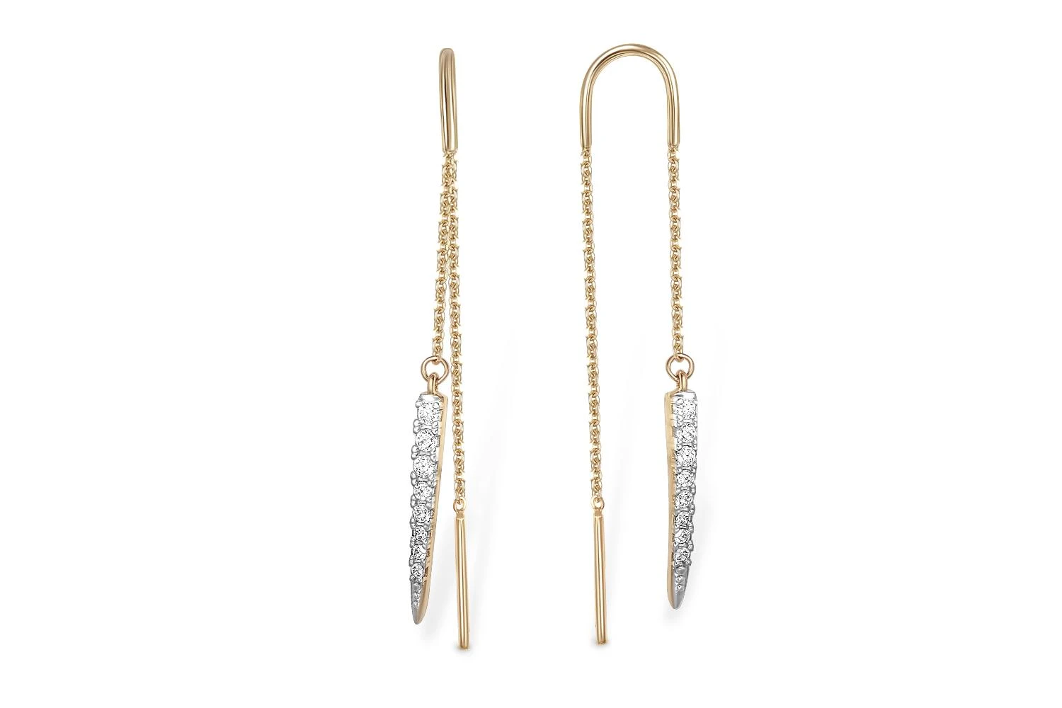 Серьги-продёвки Дорожки из жёлтого золота с 16 фианитами