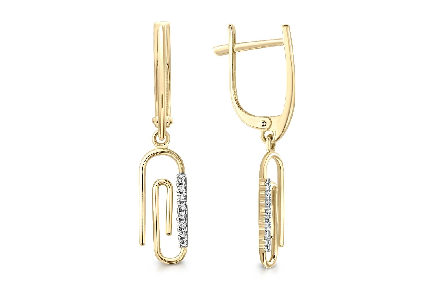 Серьги Скрепки из жёлтого золота с 16 фианитами