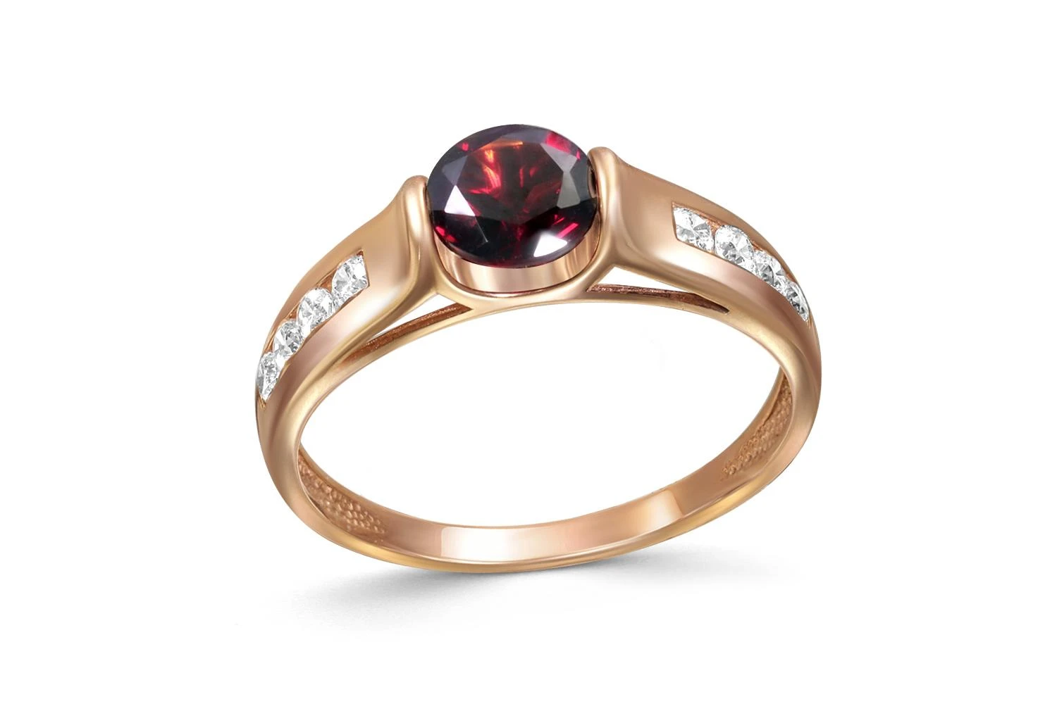 Кольцо из красного золота с гранатом и 8 фианитами