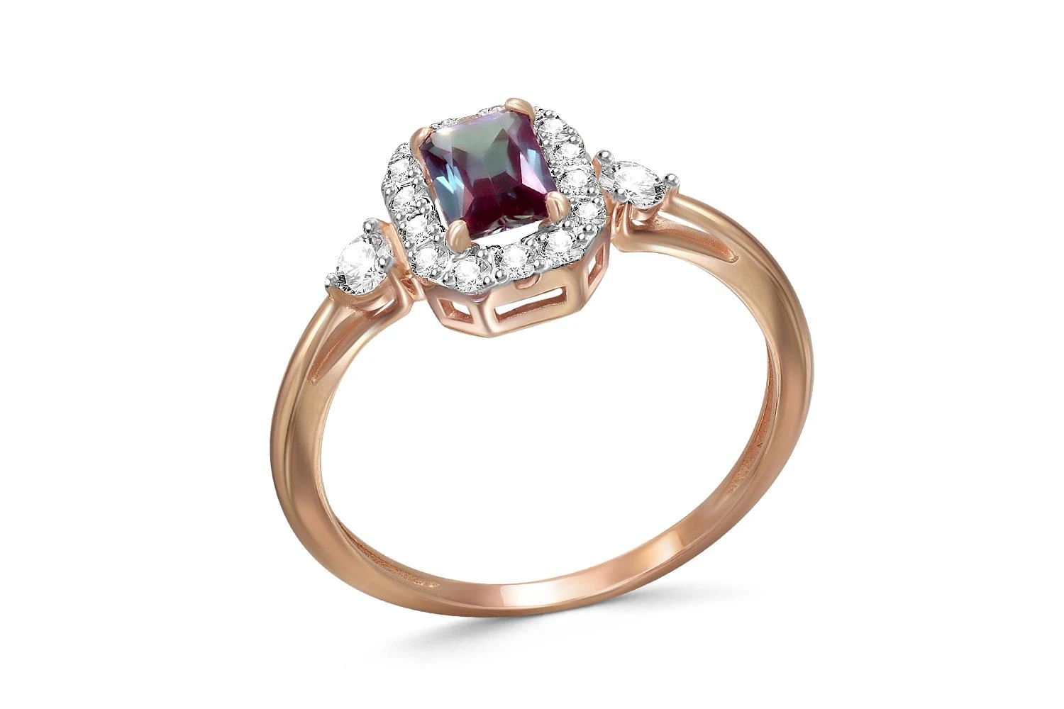 Кольцо из красного золота с александритом и 16 фианитами