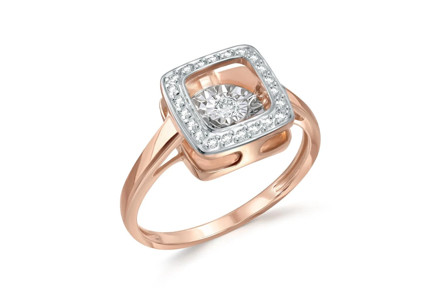 Кольцо Квадрат из красного золота с 23 бриллиантами