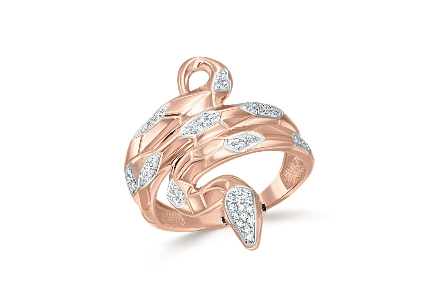 Кольцо Змея из красного золота с 64 фианитами