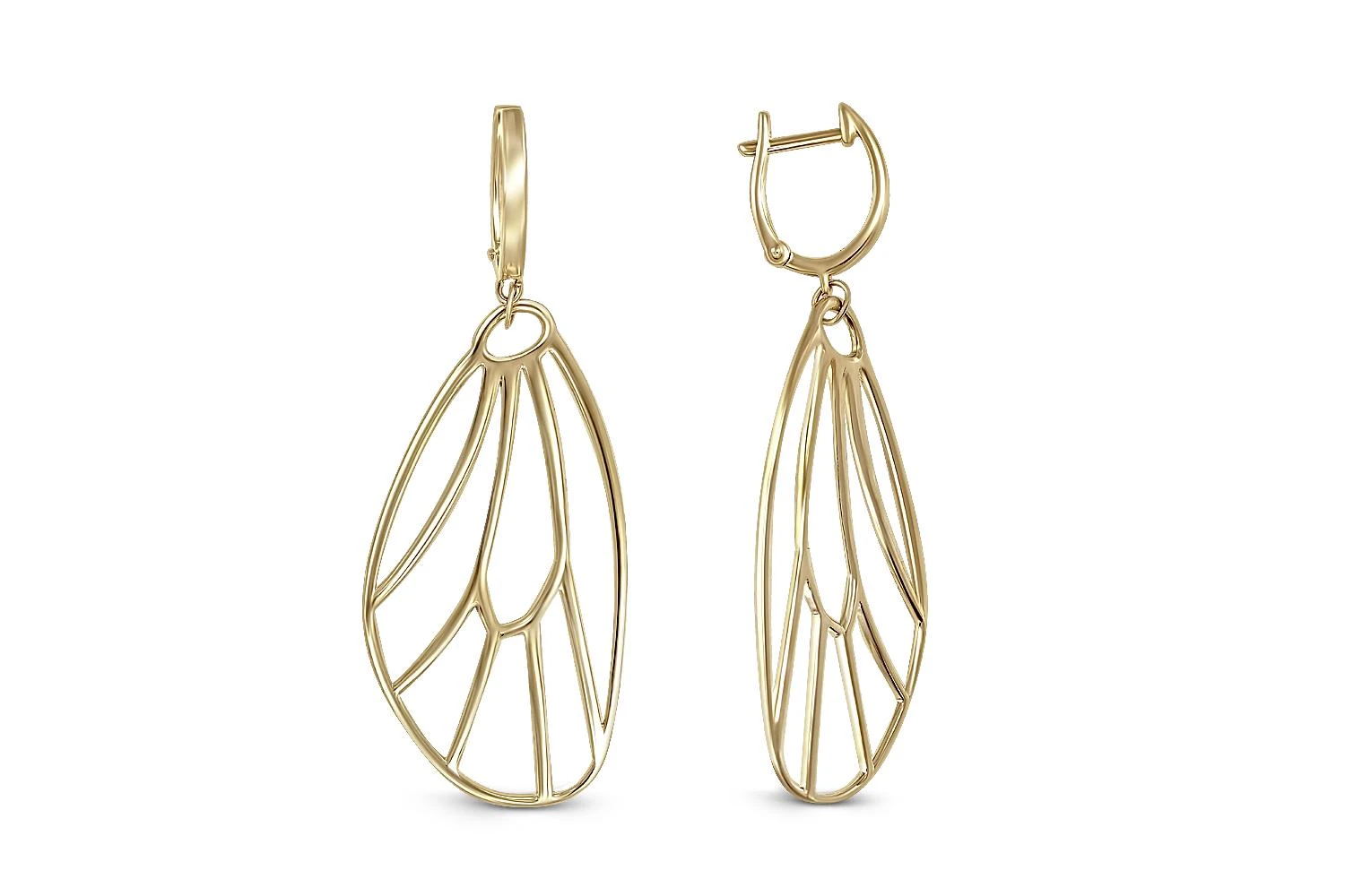 Серьги Крылья из жёлтого золота без вставок