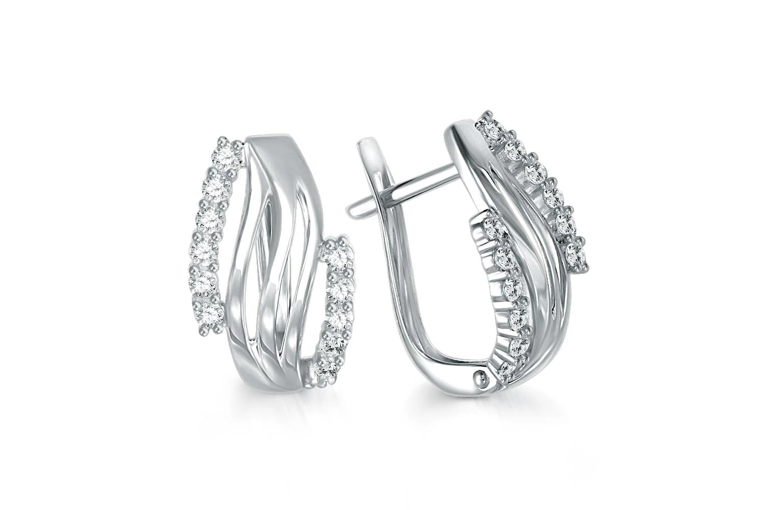 Серьги из белого золота с 24 фианитами