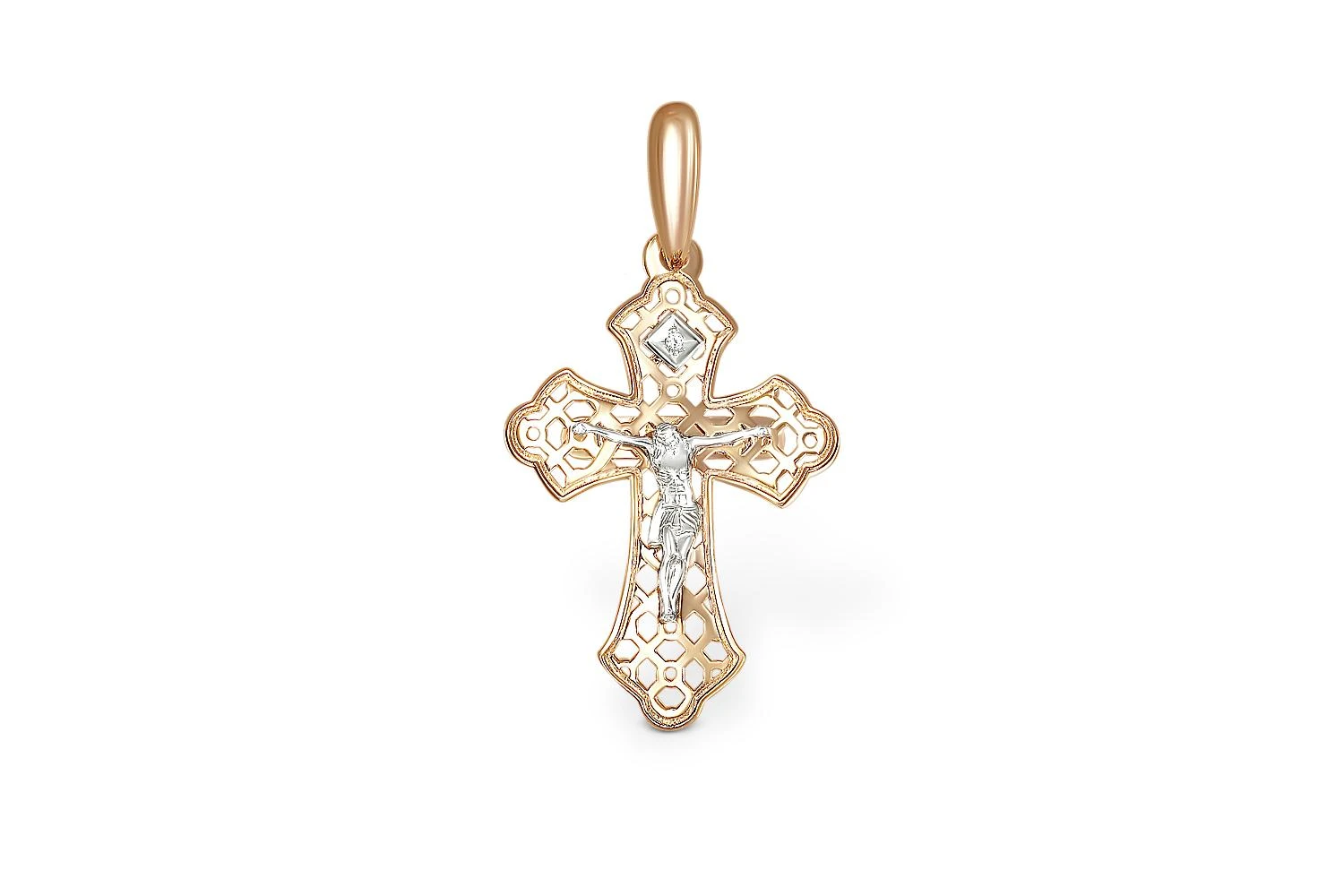 Крест из красного золота с бриллиантом
